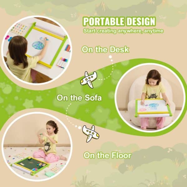 VEVOR 3-in-1 Tabletop Kids Art Easel Double-Sided Magnetic Whiteboard Chalkboard