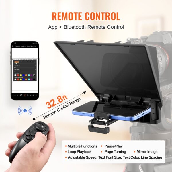 VEVOR 8'' Portable Teleprompter Remote for Webcam Smartphone Live Streaming