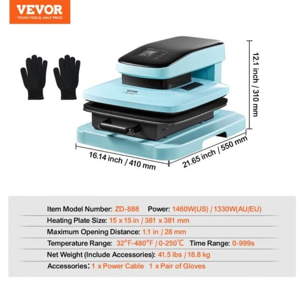 VEVOR Auto Heat Press Machine, 15 x 15 in Smart T Shirt Press Machine with Auto Release, Heats Up Fast and Evenly, Sublimation Heat Press for T Shirts, Sublimation, Vinyl, Heat Transfers Projects