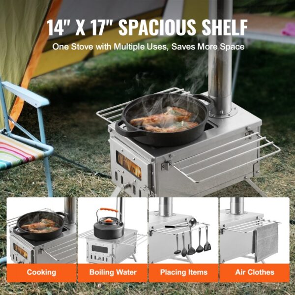 VEVOR Wood Stove, 80 inch, Stainless Steel Camping Tent Stove, Portable Wood Burning Stove with Chimney Pipes & Gloves, 700in³Firebox Hot Tent Stove for Outdoor Cooking and Heating with 8 Pipes