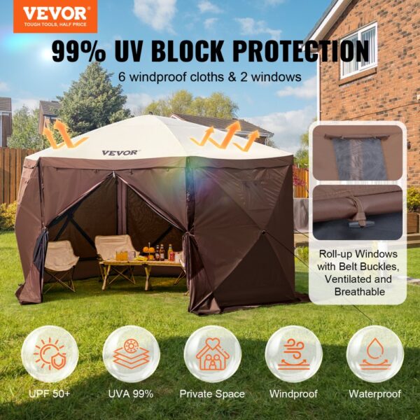 VEVOR pop up gazebo tent with upf 50+ uv protection, windproof cloths, and roll-up windows.