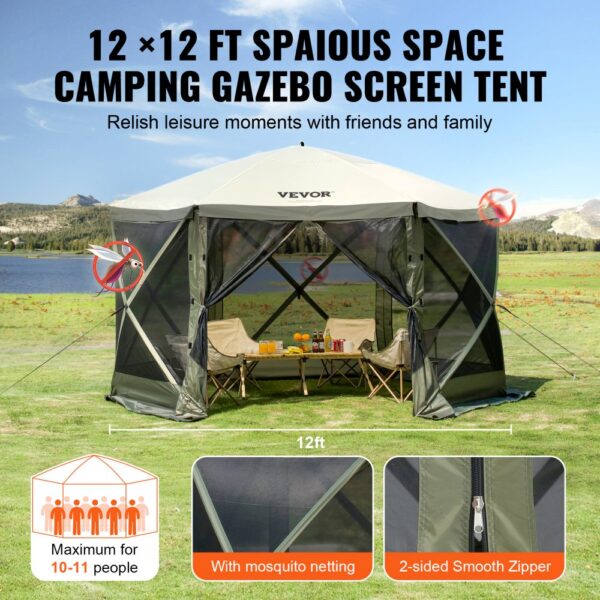 VEVOR pop up gazebo tent with mosquito netting and zipper, perfect for outdoor gatherings, fits 10-11 people.