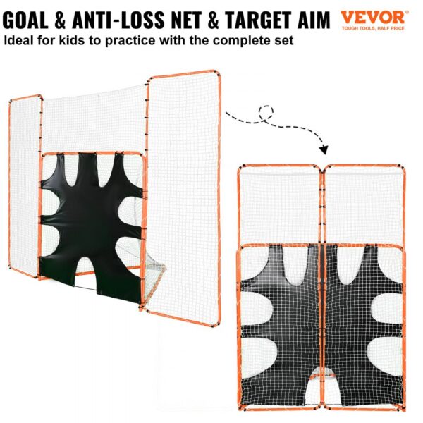 VEVOR lacrosse goal with net and target aim for kids, complete practice set, orange frame.