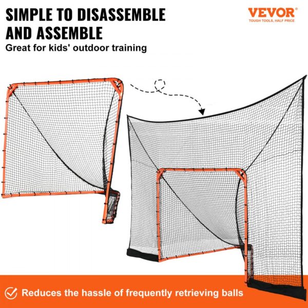 VEVOR lacrosse goal backstop, easy assembly, ideal for kids' outdoor training, reduces ball retrieval hassle.