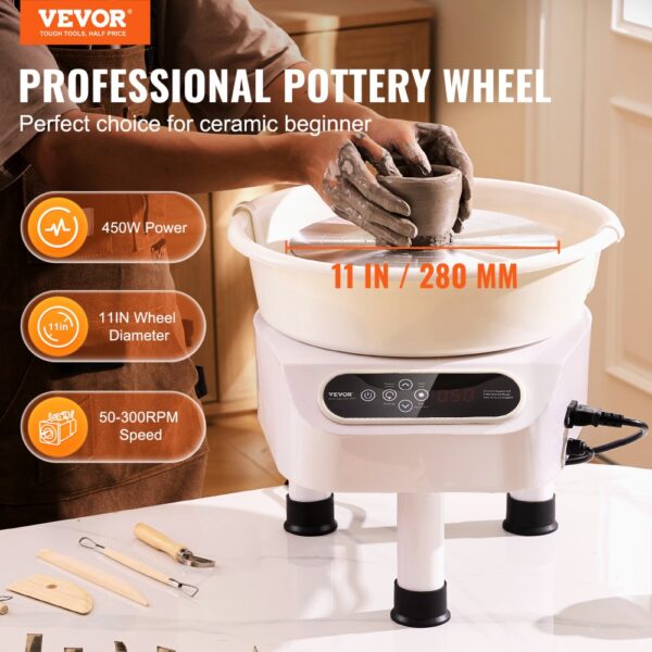 VEVOR Pottery Wheel 11in Ceramic Wheel Foot Pedal Touch Screen 450W 3 Legs White