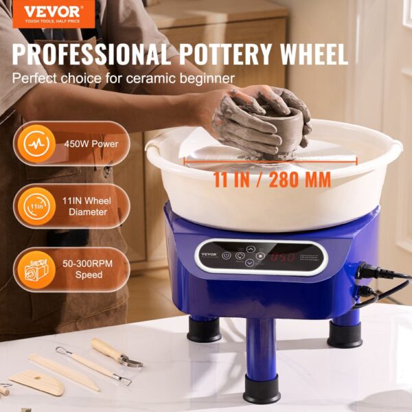 VEVOR Pottery Wheel 11in Ceramic Wheel Foot Pedal Touch Screen 450W 3 Legs Blue