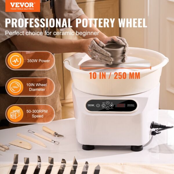 VEVOR Pottery Wheel 10in Ceramic Wheel Foot Pedal Touch Screen Apron 350W White