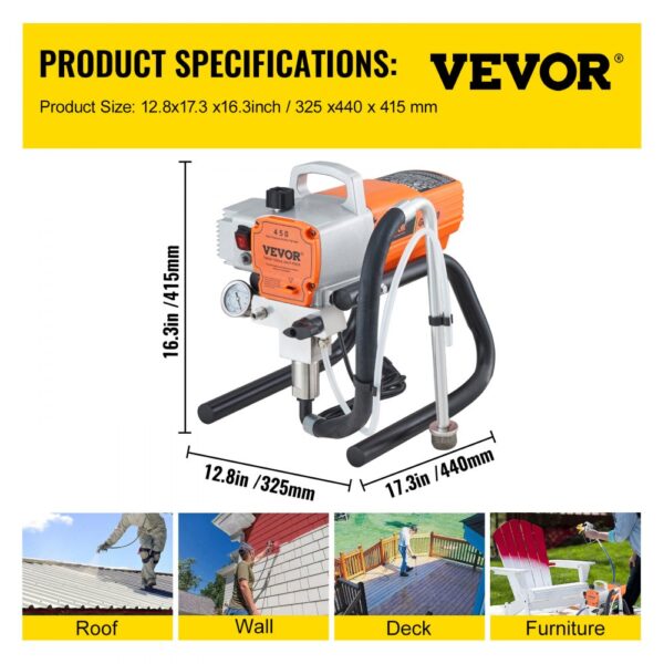 VEVOR High Pressure Airless Wall Paint Spray Gun Sprayer 1500W Machine Spraying