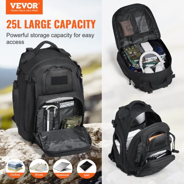 VEVOR Tactical Backpack 25L Military Backpack with Molle Mode & Sponge Pad Black