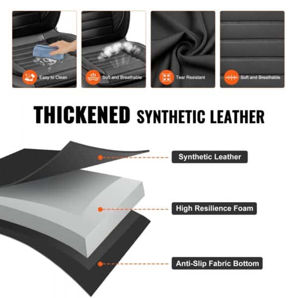 VEVOR car seat covers, easy to clean, breathable, tear-resistant, thick synthetic leather, anti-slip bottom.