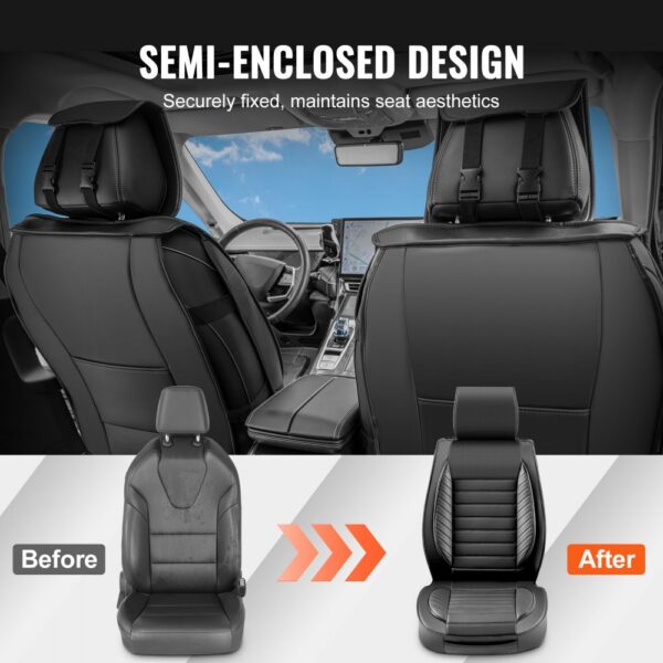 VEVOR seat covers semi-enclosed design, before and after seat transformation, securely fitted.