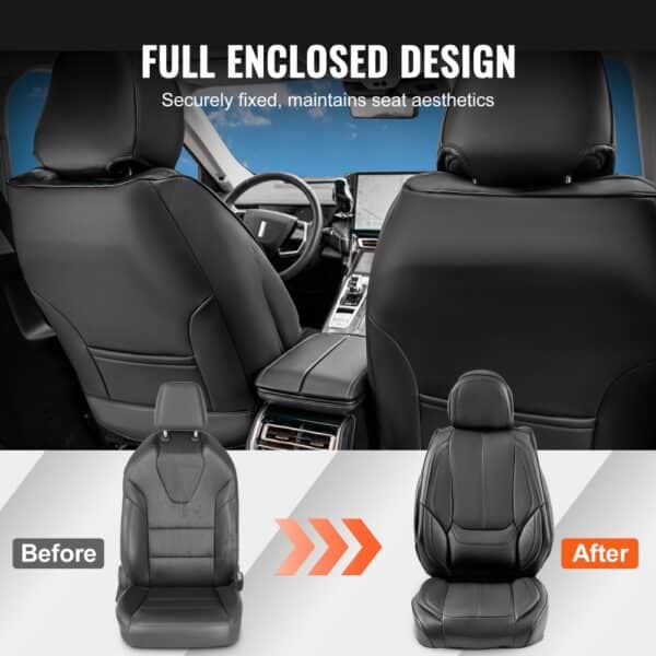 full enclosed car seat design, before and after using VEVOR car seat covers for enhanced aesthetics.