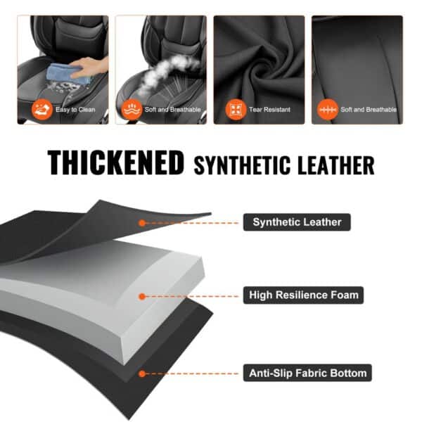 VEVOR car seat covers made of thickened synthetic leather, soft, breathable, tear-resistant, easy to clean.