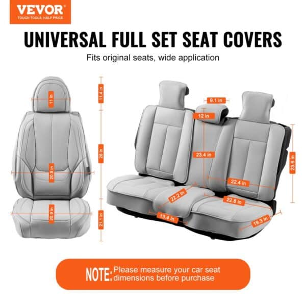 VEVOR Seat Covers, Universal Car Seat Covers Full Set Seats, Front and Rear Seat, 13pcs Faux Leather Seat Cover, Full Enclosed Design, Detachable Headrest and Airbag Compatible, for Most Car SUV Truck