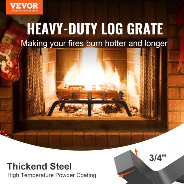 VEVOR Fireplace Log Grate, 24 inch Heavy Duty Fireplace Grate with 6 Support Legs, 3/4’’ Solid Powder-coated Steel Bars, Log Firewood Burning Rack Holder for Indoor and Outdoor Fireplace