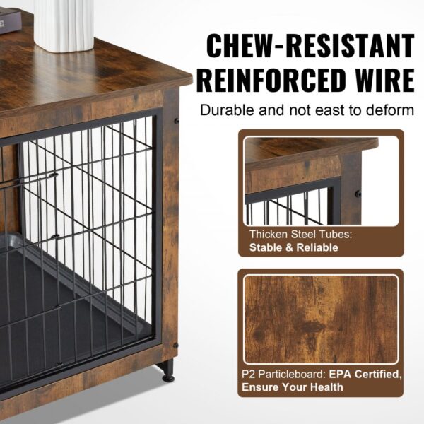 VEVOR dog crate furniture with chew-resistant reinforced wire and durable p2 particleboard.