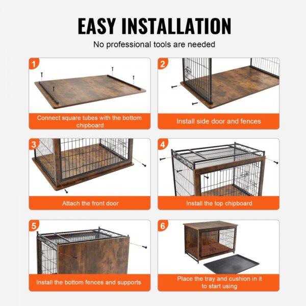 easy installation guide for VEVOR dog crate furniture: step-by-step assembly with no professional tools needed.