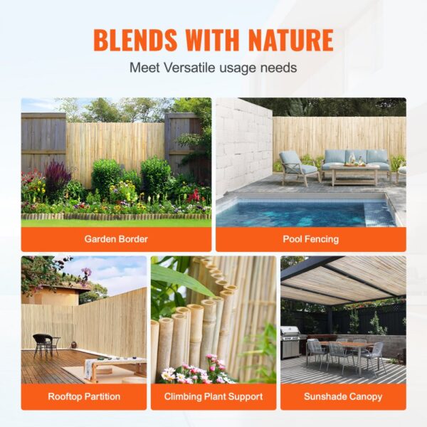 VEVOR Natural Rolled Bamboo Fence Bamboo Panel 4 ft H x 8 ft L x 0.75 in D.