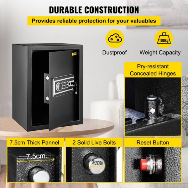 VEVOR fingerprint safe box with dustproof and pry-resistant design, 100kg capacity.