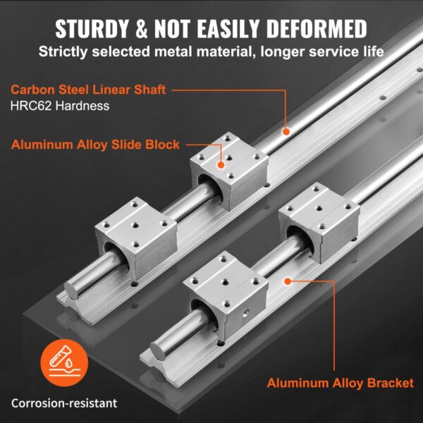 VEVOR Linear Guide Rail Set, SBR12 1000mm, 2 PCS 39.4 in/1000 mm SBR12 Guide Rails and 4 PCS SBR12UU Slide Blocks, Linear Rails and Bearings Kit for Automated Machines DIY Project CNC Router Machines