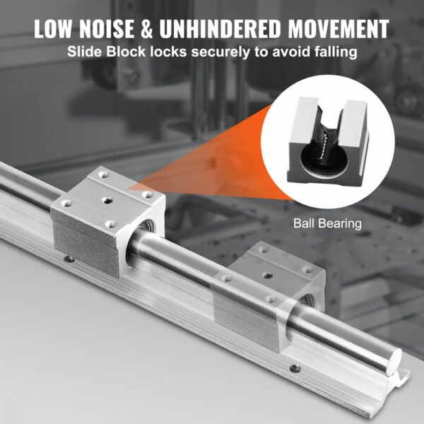 VEVOR Linear Guide Rail Set, SBR12 1000mm, 2 PCS 39.4 in/1000 mm SBR12 Guide Rails and 4 PCS SBR12UU Slide Blocks, Linear Rails and Bearings Kit for Automated Machines DIY Project CNC Router Machines