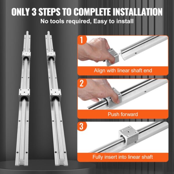 VEVOR Linear Guide Rail Set, SBR12 1000mm, 2 PCS 39.4 in/1000 mm SBR12 Guide Rails and 4 PCS SBR12UU Slide Blocks, Linear Rails and Bearings Kit for Automated Machines DIY Project CNC Router Machines