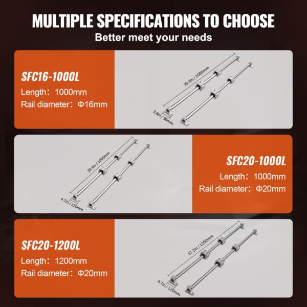 VEVOR Linear Guide Rail Set, SFC16 1000mm, 2 PCS 39.4 in/1000 mm SFC16 Guide Rails 4 PCS SC16 Slide Blocks 4 PCS Rail Supports, Linear Rails and Bearings Kit for Automated Machines CNC DIY Project