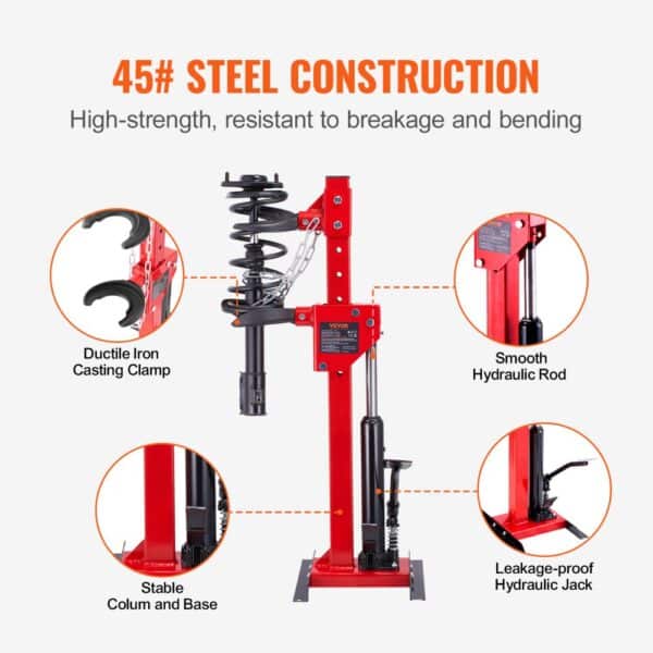 VEVOR hydraulic spring compressor with 45# steel construction and ductile iron casting clamp