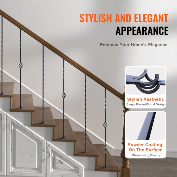 stylish oak-railed staircase with VEVOR staircase metal balusters, showcasing elegant design details.