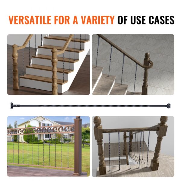 VEVOR versatile railing for stairs and outdoor spaces with wood and metal designs.