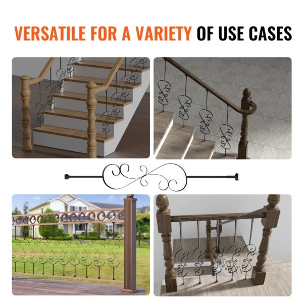 VEVOR staircase balusters in various settings, showcasing versatile use on stairs and railings.