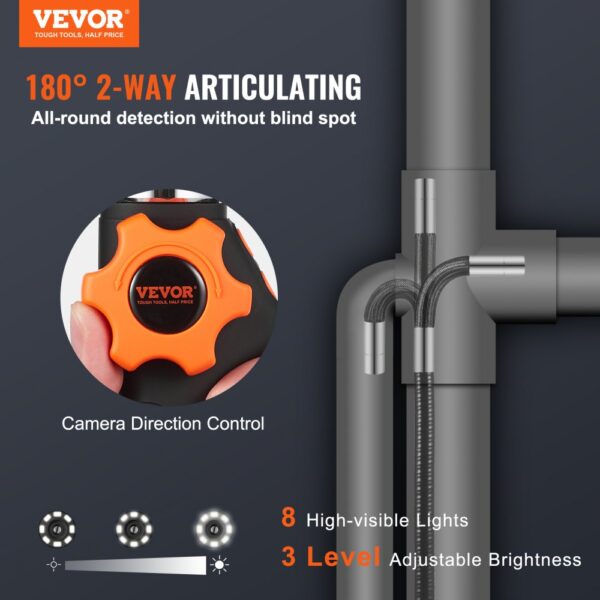 VEVOR Borescope Endoscope Two-Way 180° Articulating 5" IPS 8X Zoom 6.4mm Lens