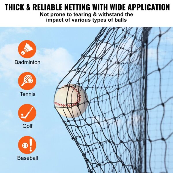 VEVOR baseball batting netting, durable for various sports like badminton, tennis, golf, and baseball.