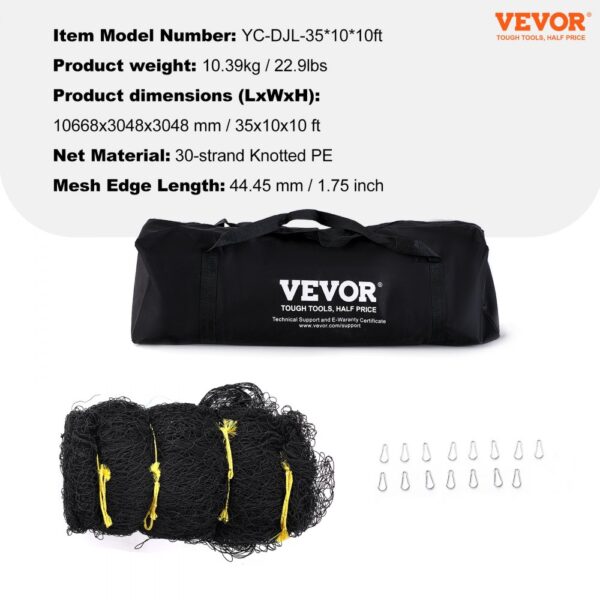 VEVOR baseball batting netting with carry bag, clips, and knotted pe mesh, 35x10x10 ft