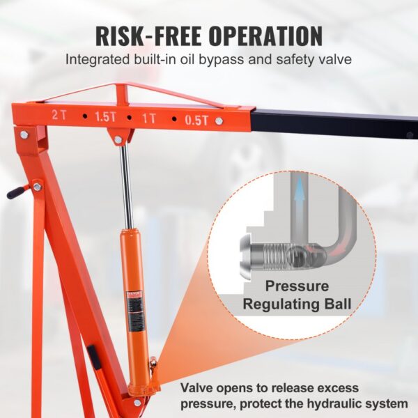 VEVOR hydraulic jack with built-in oil bypass, safety valve, and pressure regulating ball for risk-free use.