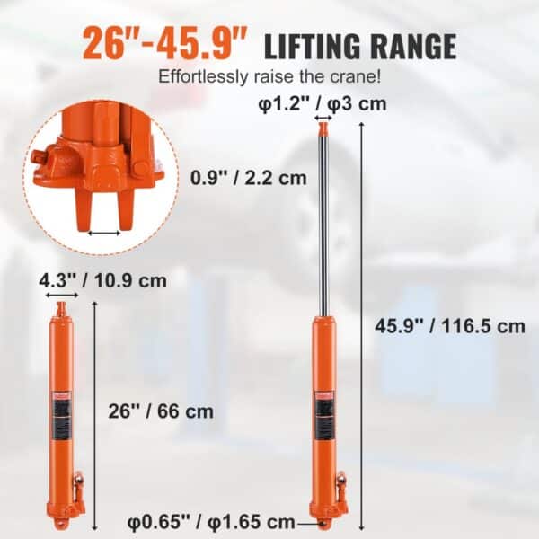 VEVOR Hydraulic Long Ram Jack, 8 Ton Engine Hoist Cylinder with Single Piston Pump And Clevis Base, Hydraulic Ram Cylinder for Engine Lift Hoists, Hydraulic Garage/Shop Cranes, Mechanical, Farm