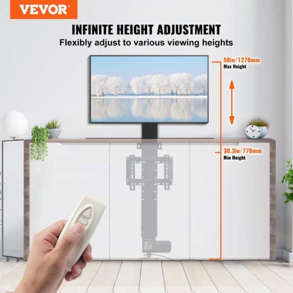 VEVOR Motorized TV Lift Stroke Length 20 Inches Motorized TV Mount Fit for 28-32" TV Lift with Remote Control Height Adjustable Load Capacity 132 Lbs Wireless Remote Control