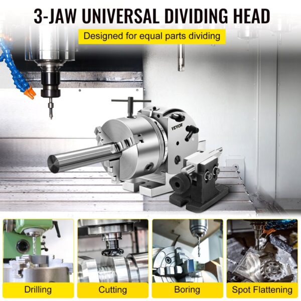 VEVOR dividing head for drilling, cutting, boring, spot flattening in a cnc machine.