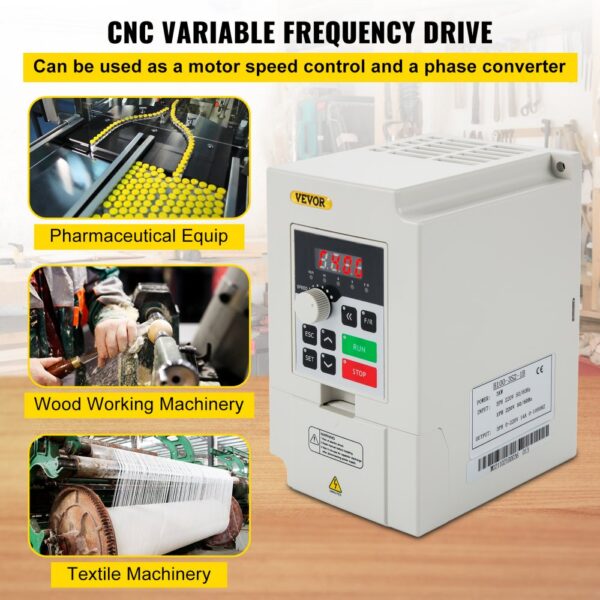 VEVOR variable frequency drive for pharmaceutical equipment, woodworking, textile machinery.