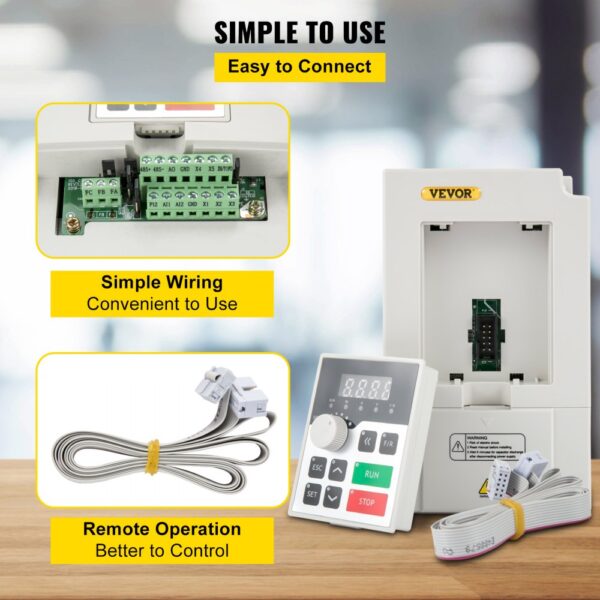 VEVOR variable frequency drive with simple wiring and remote operation.