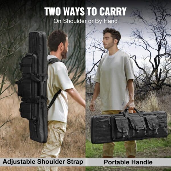 two carrying options for the VEVOR tactical range bag: adjustable shoulder strap or portable handle.