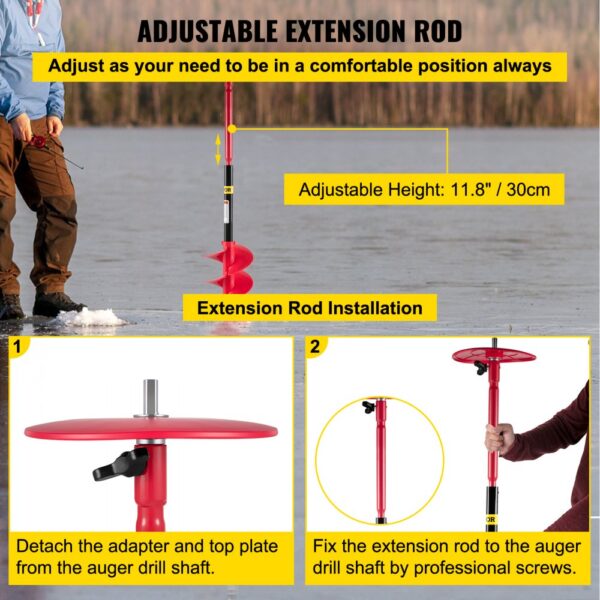 adjustable extension rod for the VEVOR ice drill auger with installation steps.