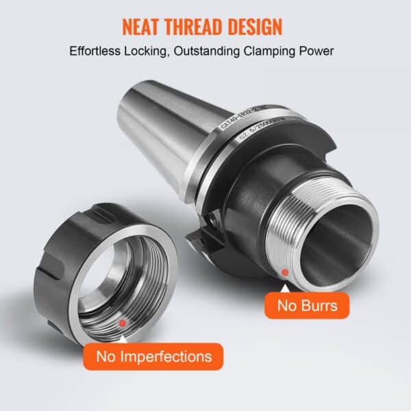 VEVOR cat40 collet holder with neat thread design, showing no imperfections or burrs.