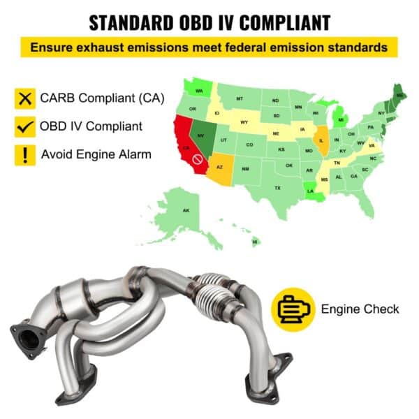 VEVOR catalytic converter subaru, obd iv compliant, u.s. emissions map.