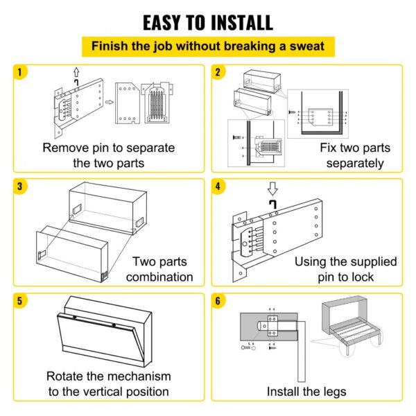 diy instructions show six steps to assemble VEVOR murphy bed kit easily.