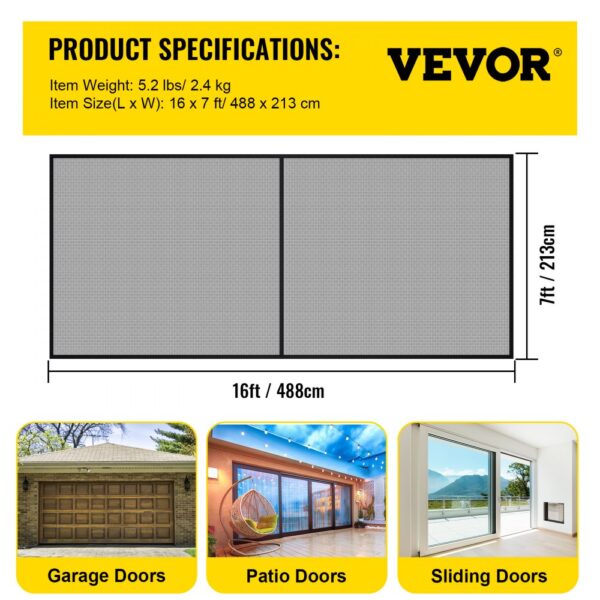 VEVOR garage door screen, 16ft by 7ft, fits garage, patio, and sliding doors.