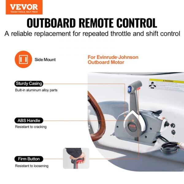 VEVOR boat throttle control with abs handle, sturdy casing, and firm buttons for outboard motor.