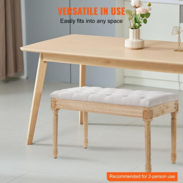 VEVOR upholstered bench under a wooden table with floral vase, ideal for versatile home décor.