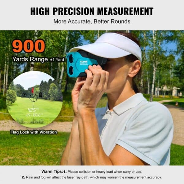 VEVOR golf rangefinder with 900 yards range, high precision measurement, and flag lock with vibration.