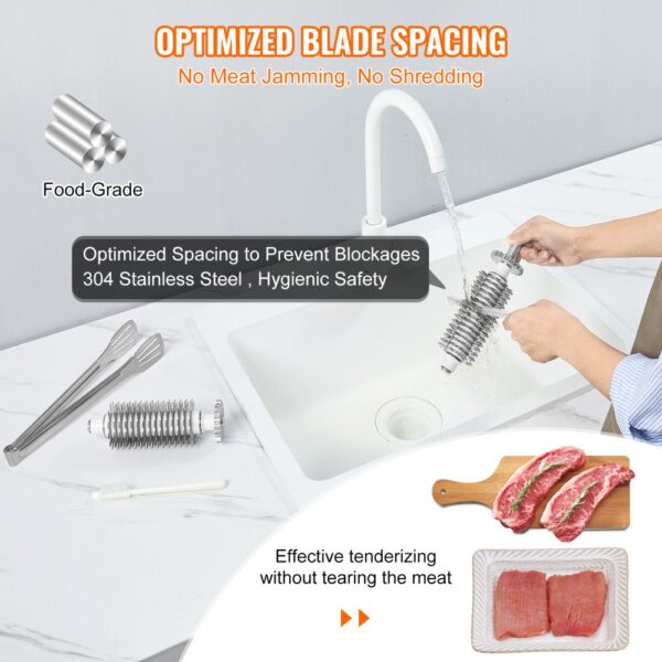 VEVOR Commercial Meat Tenderizer, Heavy Duty Stainless Steel Kitchen Tool with Handle, Meat Tong, and Cleaning Brush, 450W Electric Meat Tenderizer Machine for Beef, Turkey, Chicken, Pork, and Fish